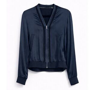 ELIE TAHARI  - Silk Bomber  Top / Jacket - Dark Blue  Size XS